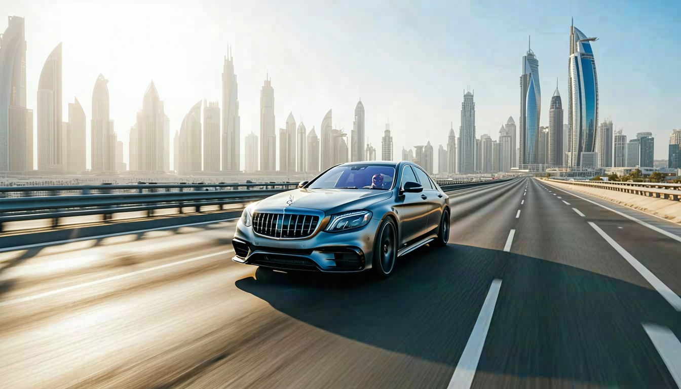 Luxury car driving on Dubai highway