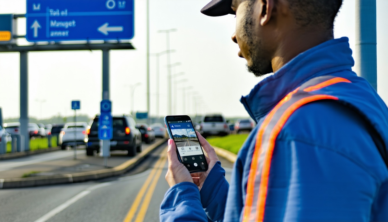 Travelers using mobile app for toll management